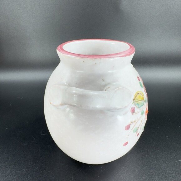 Vintage Italian Art Pottery Round Vase Vessel Carved Hand Painted Vase W Handles - Picture 7 of 12